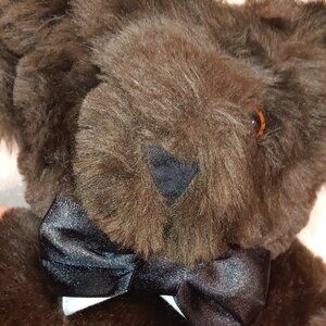 Vermont Teddy Plush Dark Brown Bear Jointed Posable 16" bow tie collectible